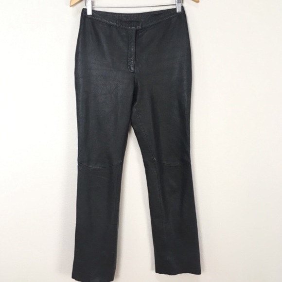 VTG EXPRESS Black Genuine Leather Motorcycle Pants High‎ Rise Women’s Sz 6 - Picture 1 of 3